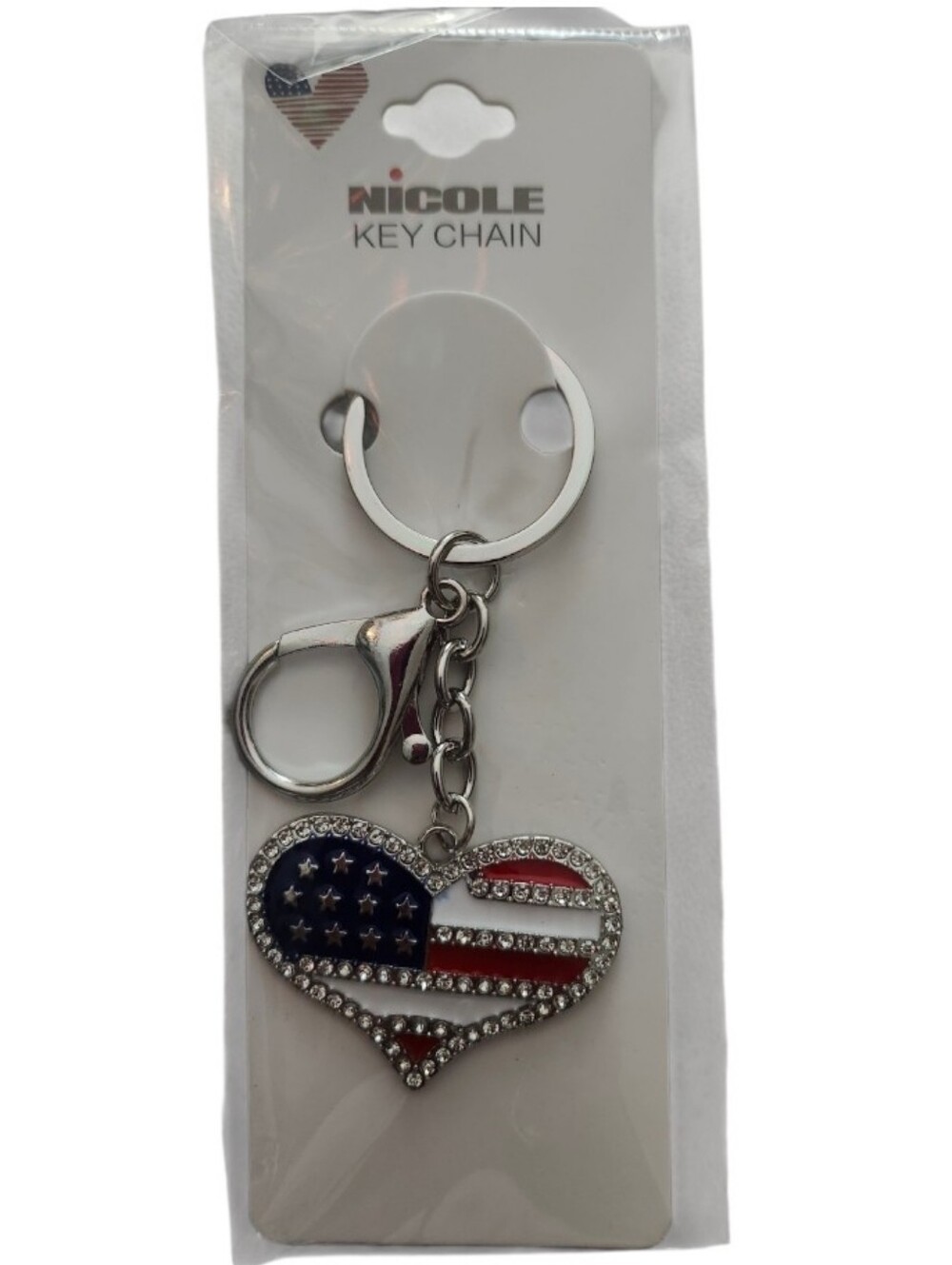 Nicole Silver-Tone American Flag Heart Key Chain - Red, White & Blue